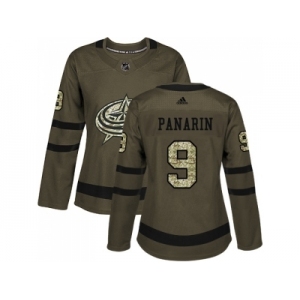 Women Adidas Columbus Blue Jackets #9 Artemi Panarin Green Salute to Service Stitched NHL Jersey