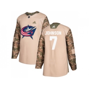Youth Adidas Columbus Blue Jackets #7 Jack Johnson Camo Authentic 2017 Veterans Day Stitched NHL Jersey