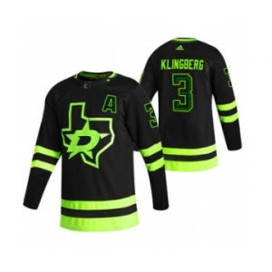 Men's Dallas Stars #3 John Klingberg Black 2020-21 Reverse Retro Alternate Hockey Jersey