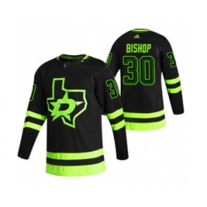 Men's Dallas Stars #30 Ben Bishop Black 2020-21 Reverse Retro Alternate Hockey Jersey