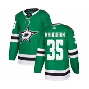 Men's Stars #35 Anton Khudobin Green Home Authentic Stitched Hockey Jersey