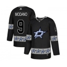 Stars #9 Mike Modano Black Team Logo Fashion Stitched Hockey Jersey