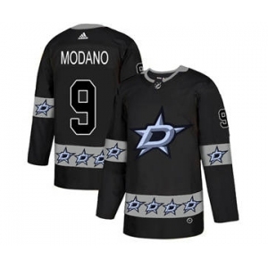 Stars #9 Mike Modano Black Team Logo Fashion Stitched Hockey Jersey