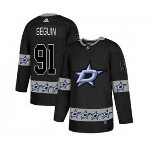 Stars #91 Tyler Seguin Black Team Logo Fashion Stitched Hockey Jersey