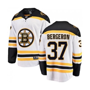 Boston Bruins #37 Patrice Bergeron Authentic White Away Fanatics Branded Breakaway NHL Jersey
