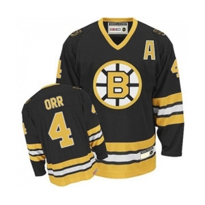 CCM Boston Bruins #4 Bobby Orr Authentic Black Gold Throwback NHL Jersey