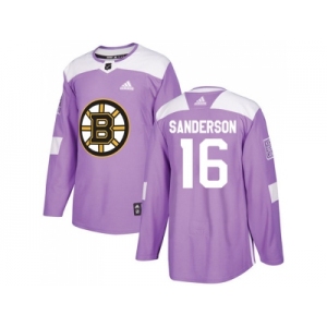 Men Adidas Boston Bruins #16 Derek Sanderson Purple Authentic Fights Cancer Stitched NHL Jersey