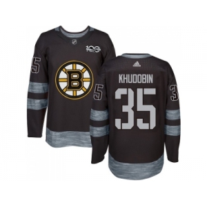 Men Adidas Boston Bruins #35 Anton Khudobin Black 1917-2017 100th Anniversary Stitched NHL Jersey