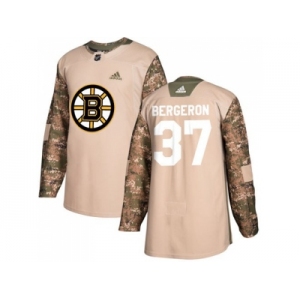 Men Adidas Boston Bruins #37 Patrice Bergeron Camo Authentic 2017 Veterans Day Stitched NHL Jersey