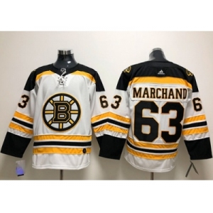 Men Adidas Boston Bruins #63 Brad Marchand White Road Authentic Stitched NHL Jersey