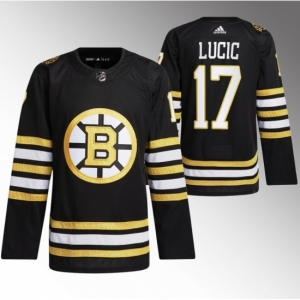 Men Boston Bruins #17 Milan Lucic Black With Rapid7 Patch 100th Anniversary Stitched Jersey