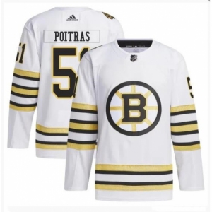 Men Boston Bruins #51 Matthew Poitras White 100th Anniversary Stitched Jersey