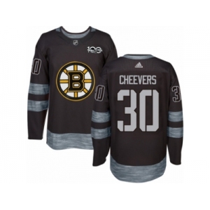 Men's Adidas Boston Bruins #30 Gerry Cheevers Authentic Black 1917-2017 100th Anniversary NHL Jersey