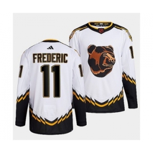 Men's Boston Bruins #11 Trent Frederic 2022 White Reverse Retro Stitched Jersey