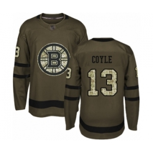 Men's Boston Bruins #13 Charlie Coyle Authentic Green Salute to Service Hockey Jersey