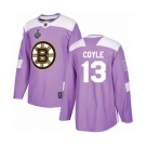 Men's Boston Bruins #13 Charlie Coyle Authentic Purple Fights Cancer Practice 2019 Stanley Cup Final Bound Hockey Jersey