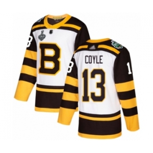 Men's Boston Bruins #13 Charlie Coyle Authentic White Winter Classic 2019 Stanley Cup Final Bound Hockey Jersey
