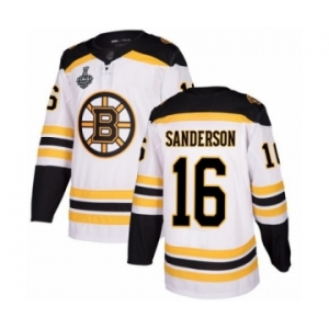 Men's Boston Bruins #16 Derek Sanderson Authentic White Away 2019 Stanley Cup Final Bound Hockey Jersey