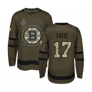 Men's Boston Bruins #17 Milan Lucic Authentic Green Salute to Service 2019 Stanley Cup Final Bound Hockey Jersey