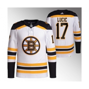 Men's Boston Bruins #17 Milan Lucic White Stitched Jersey