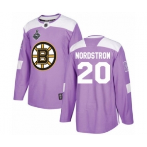 Men's Boston Bruins #20 Joakim Nordstrom Authentic Purple Fights Cancer Practice 2019 Stanley Cup Final Bound Hockey Jersey