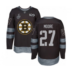 Men's Boston Bruins #27 John Moore Authentic Black 1917-2017 100th Anniversary 2019 Stanley Cup Final Bound Hockey Jersey