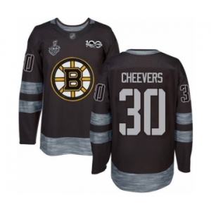 Men's Boston Bruins #30 Gerry Cheevers Authentic Black 1917-2017 100th Anniversary 2019 Stanley Cup Final Bound Hockey Jersey