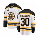 Men's Boston Bruins #30 Gerry Cheevers Authentic White Away Fanatics Branded Breakaway 2019 Stanley Cup Final Bound Hockey Jersey