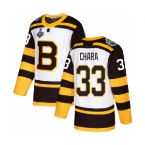 Men's Boston Bruins #33 Zdeno Chara Authentic White Winter Classic 2019 Stanley Cup Final Bound Hockey Jersey