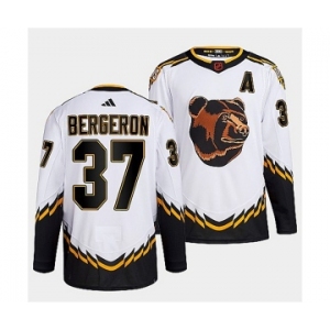 Men's Boston Bruins #37 Patrice Bergeron 2022 White Reverse Retro Stitched Jersey