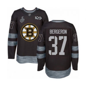 Men's Boston Bruins #37 Patrice Bergeron Authentic Black 1917-2017 100th Anniversary 2019 Stanley Cup Final Bound Hockey Jersey