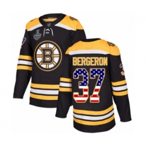 Men's Boston Bruins #37 Patrice Bergeron Authentic Black USA Flag Fashion 2019 Stanley Cup Final Bound Hockey Jersey
