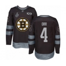 Men's Boston Bruins #4 Bobby Orr Authentic Black 1917-2017 100th Anniversary 2019 Stanley Cup Final Bound Hockey Jersey