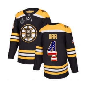 Men's Boston Bruins #4 Bobby Orr Authentic Black USA Flag Fashion 2019 Stanley Cup Final Bound Hockey Jersey