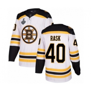 Men's Boston Bruins #40 Tuukka Rask Authentic White Away 2019 Stanley Cup Final Bound Hockey Jersey