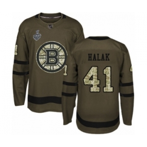 Men's Boston Bruins #41 Jaroslav Halak Authentic Green Salute to Service 2019 Stanley Cup Final Bound Hockey Jersey