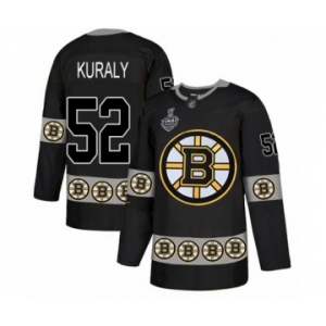 Men's Boston Bruins #52 Sean Kuraly Authentic Black Team Logo Fashion 2019 Stanley Cup Final Bound Hockey Jersey