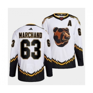 Men's Boston Bruins #63 Brad Marchand 2022 White Reverse Retro Stitched Jersey