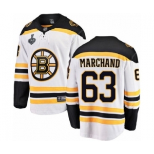 Men's Boston Bruins #63 Brad Marchand Authentic White Away Fanatics Branded Breakaway 2019 Stanley Cup Final Bound Hockey Jersey