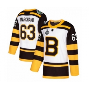 Men's Boston Bruins #63 Brad Marchand Authentic White Winter Classic 2019 Stanley Cup Final Bound Hockey Jersey