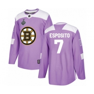 Men's Boston Bruins #7 Phil Esposito Authentic Purple Fights Cancer Practice 2019 Stanley Cup Final Bound Hockey Jersey