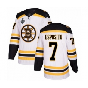 Men's Boston Bruins #7 Phil Esposito Authentic White Away 2019 Stanley Cup Final Bound Hockey Jersey