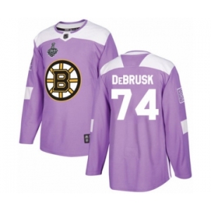Men's Boston Bruins #74 Jake DeBrusk Authentic Purple Fights Cancer Practice 2019 Stanley Cup Final Bound Hockey Jersey