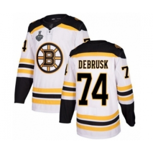 Men's Boston Bruins #74 Jake DeBrusk Authentic White Away 2019 Stanley Cup Final Bound Hockey Jersey