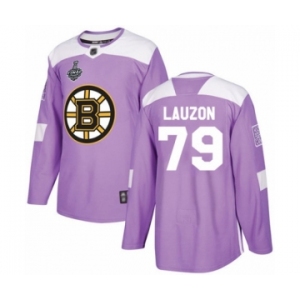 Men's Boston Bruins #79 Jeremy Lauzon Authentic Purple Fights Cancer Practice 2019 Stanley Cup Final Bound Hockey Jersey