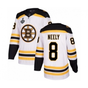 Men's Boston Bruins #8 Cam Neely Authentic White Away 2019 Stanley Cup Final Bound Hockey Jersey