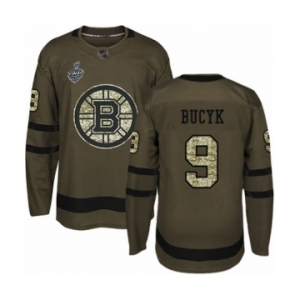 Men's Boston Bruins #9 Johnny Bucyk Authentic Green Salute to Service 2019 Stanley Cup Final Bound Hockey Jersey