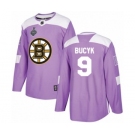 Men's Boston Bruins #9 Johnny Bucyk Authentic Purple Fights Cancer Practice 2019 Stanley Cup Final Bound Hockey Jersey