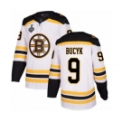 Men's Boston Bruins #9 Johnny Bucyk Authentic White Away 2019 Stanley Cup Final Bound Hockey Jersey