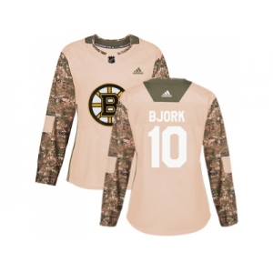 Women Adidas Boston Bruins #10 Anders Bjork Camo Authentic 2017 Veterans Day Stitched NHL Jersey